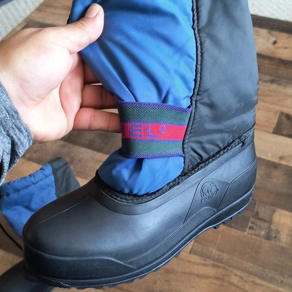 Sorel Chariot Blue Black Insulated Winter Snow Boots Sz 2 Kids